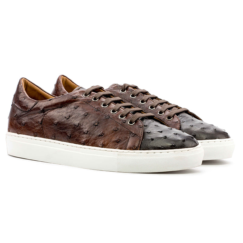 Emanuele Sempre Trainer Ostrich Sneakers Dark Brown/Med Brown