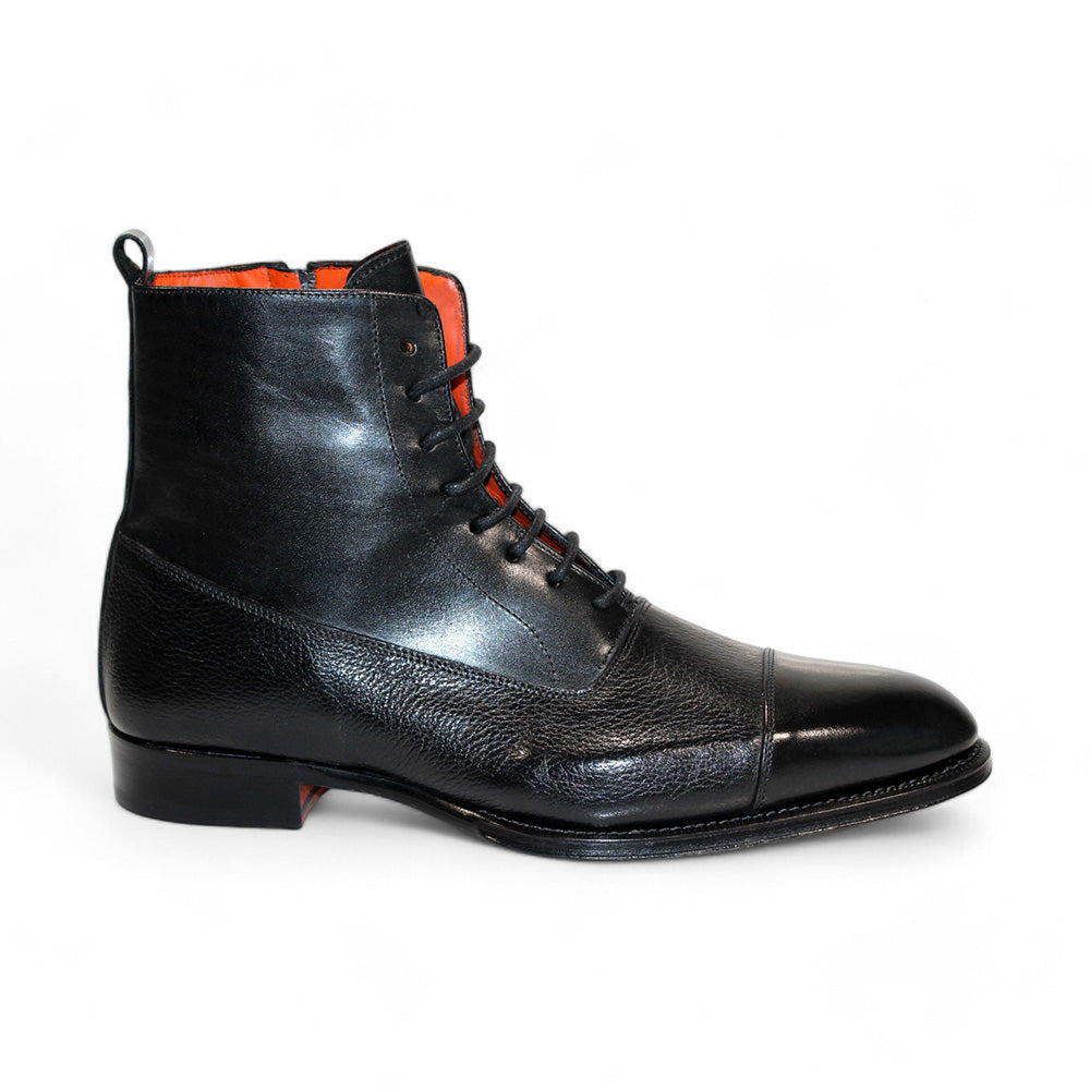 Emilio Franco Artigiana Fausto Leather/Pebble Grain Leather Shoes Black