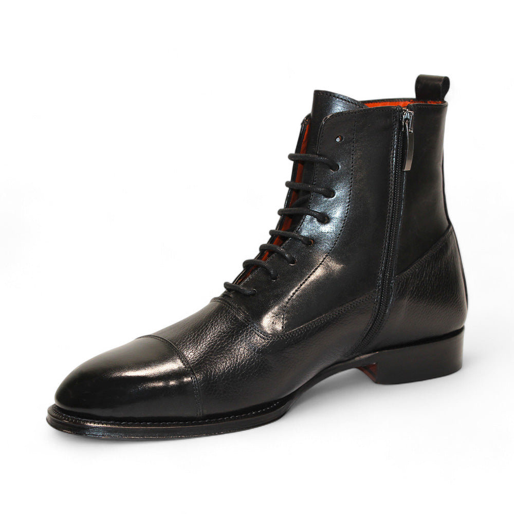 Emilio Franco Artigiana Fausto Leather/Pebble Grain Leather Shoes Black