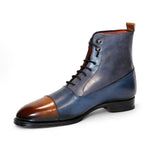 Emilio Franco Artigiana Fausto Leather/Pebble Grain Leather Shoes cognac/Navy