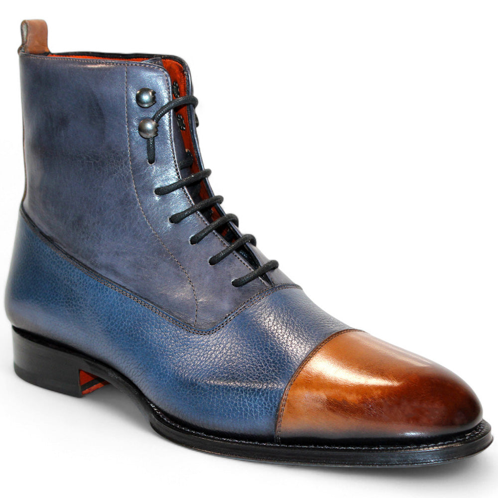 Emilio Franco Artigiana Fausto Leather/Pebble Grain Leather Shoes cognac/Navy