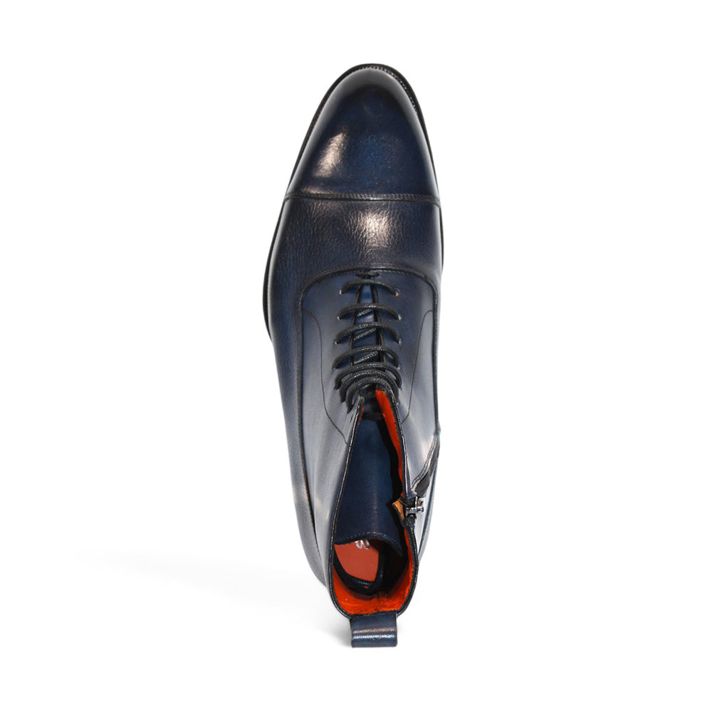 Emilio Franco Artigiana Fausto Leather/Pebble Grain Leather Shoes Navy