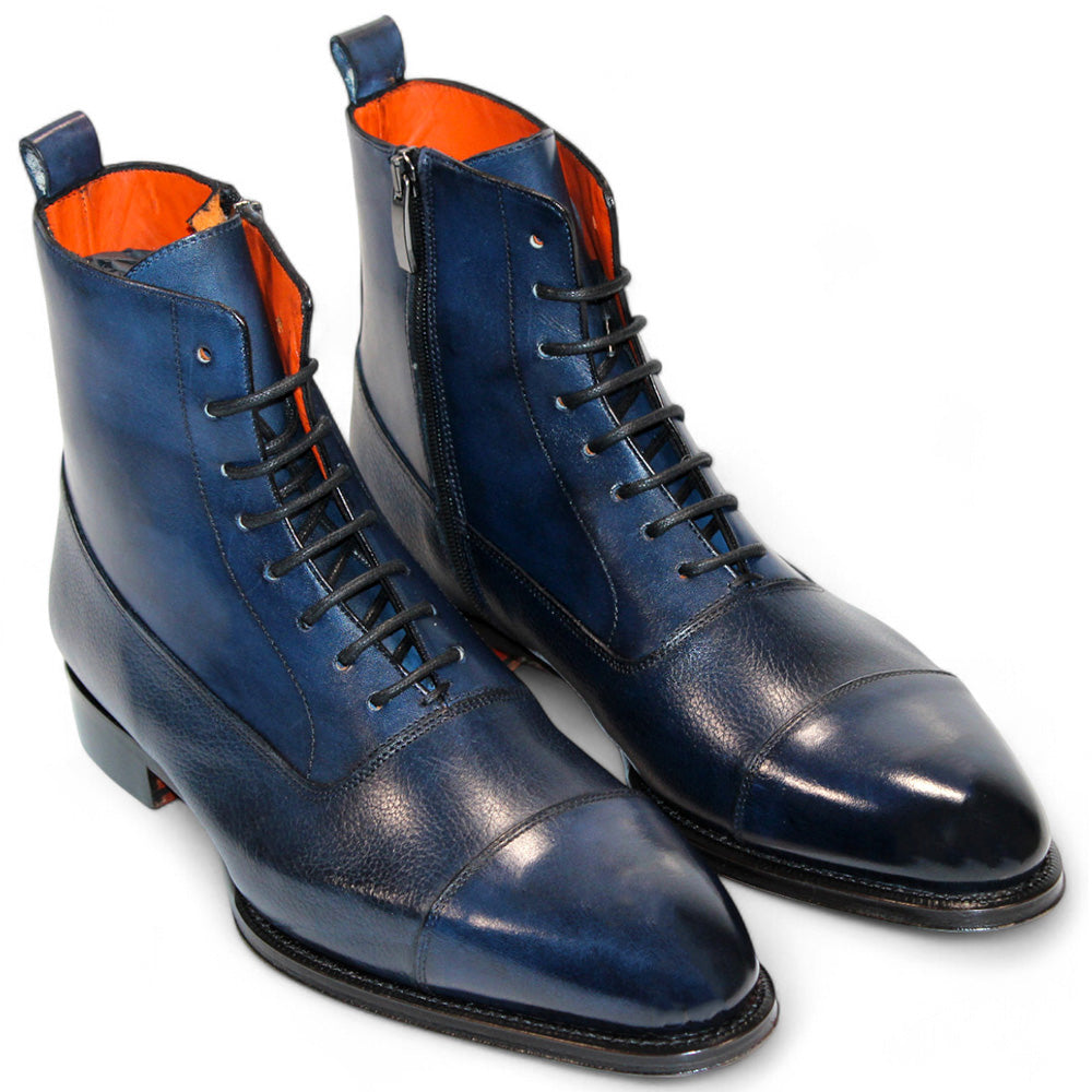 Emilio Franco Artigiana Fausto Leather/Pebble Grain Leather Shoes Navy