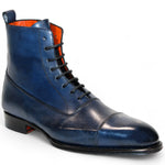 Emilio Franco Artigiana Fausto Leather/Pebble Grain Leather Shoes Navy