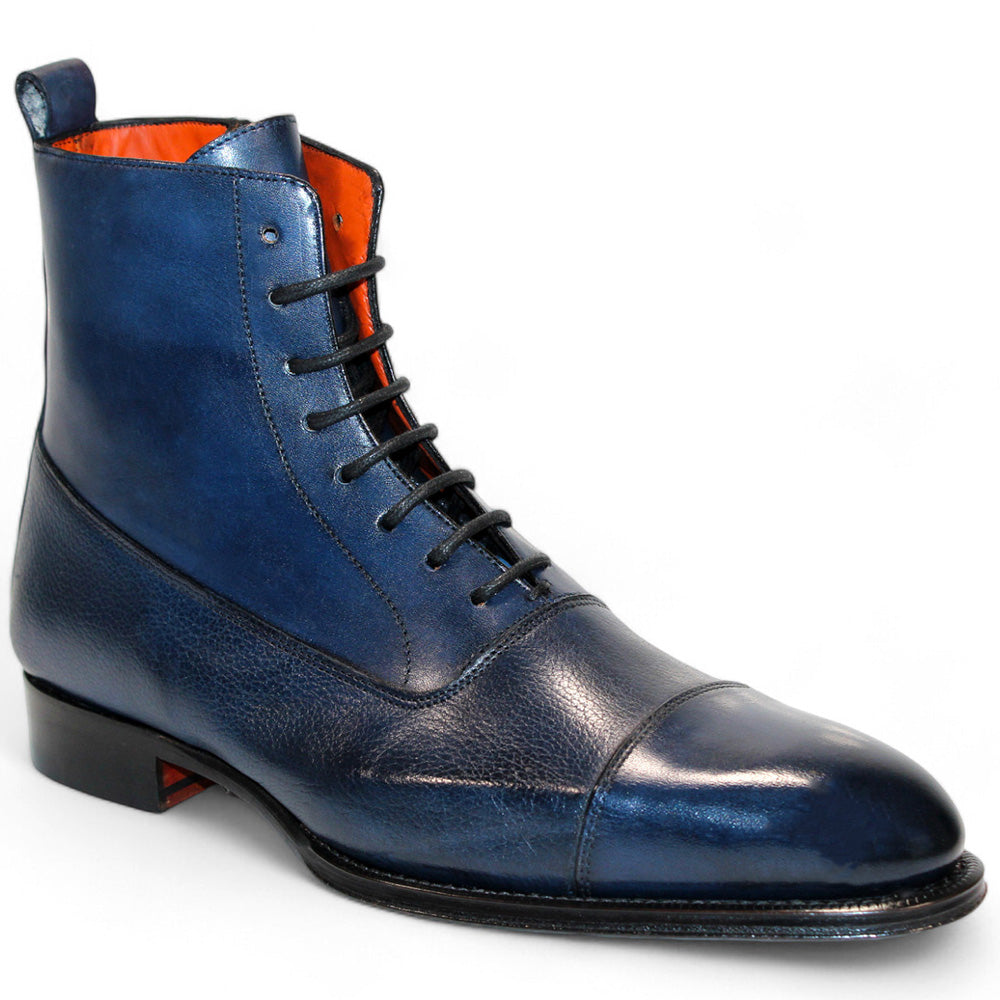 Emilio Franco Artigiana Fausto Leather/Pebble Grain Leather Shoes Navy