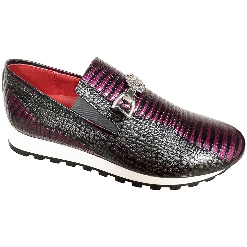 Emilio Franco Couture EF331 Calfskin Snake Print Shoes Grey / Fuscia