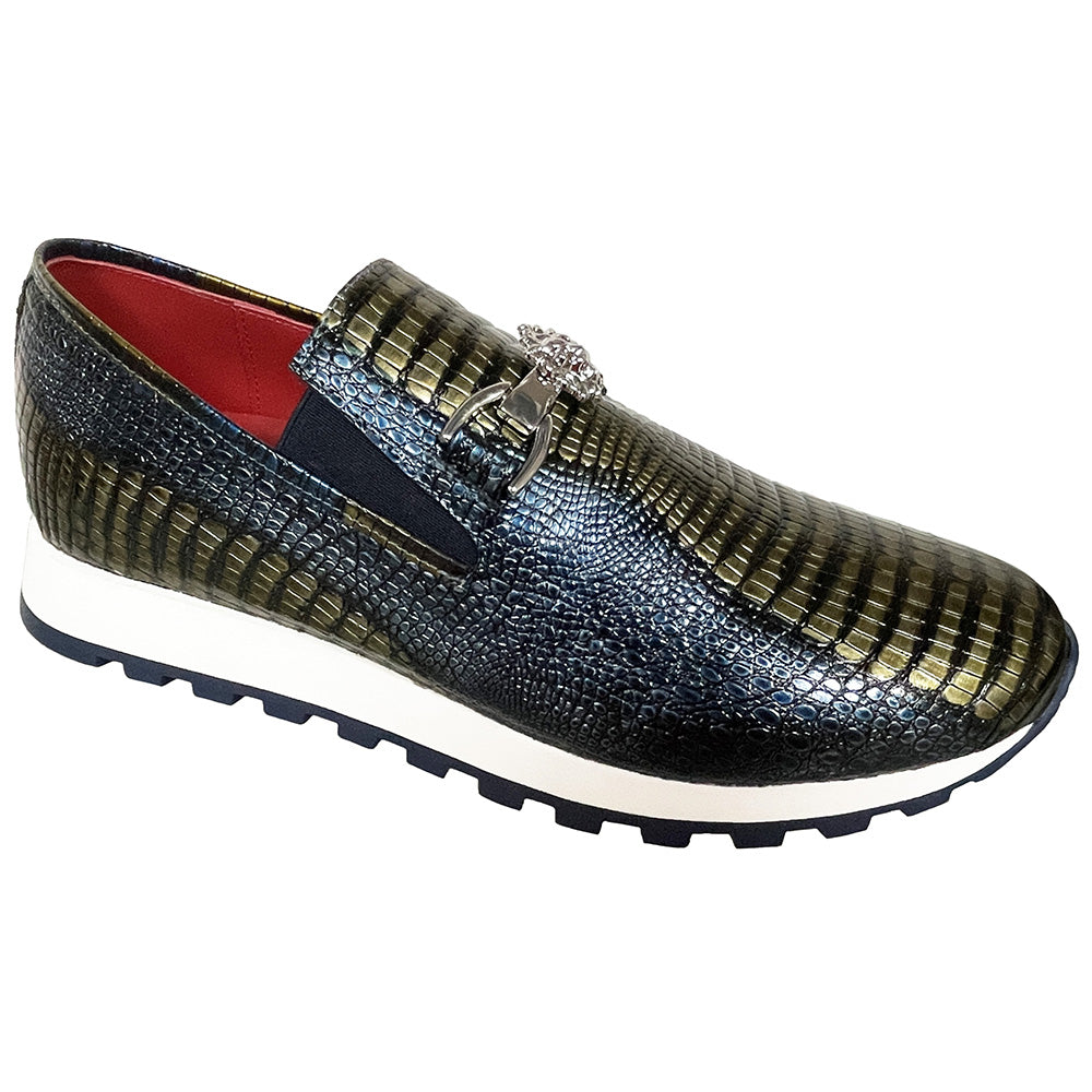 Emilio Franco Couture EF331 Calfskin Snake Print Shoes Navy / Yellow