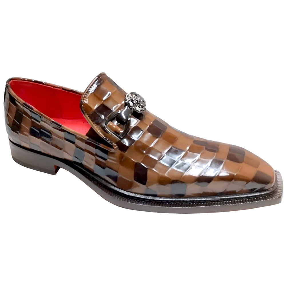 Emilio Franco Couture Narciso Patent Croco Multi Print Shoes Chocolate Combo