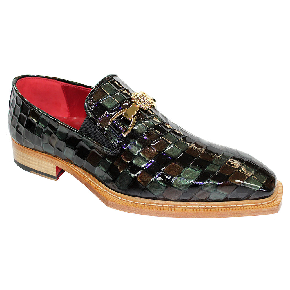 Emilio Franco Couture Narciso Patent Crocodile Print Shoes Multi Green