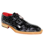 Emilio Franco Couture Santo Patent Croco Print / Lace Bar Shoes Multi Black