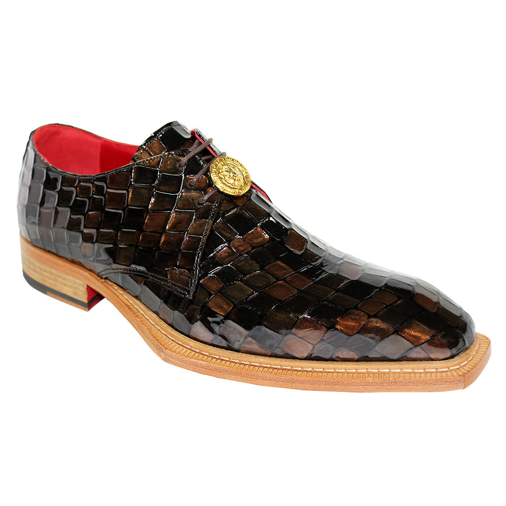 Emilio Franco Couture Santo Patent Croco Print / Lace Bar Shoes Multi Brown