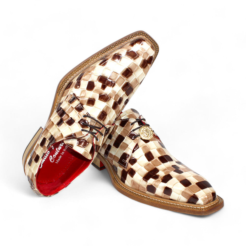Emilio Franco Couture Santo Patent Croco Print Shoes Brown Combo