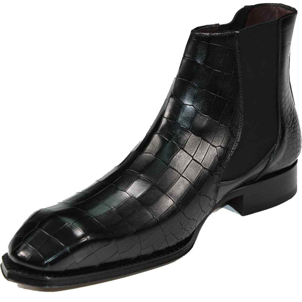 Emilio Franco Giotto Embossed Croco Leather Boots Black