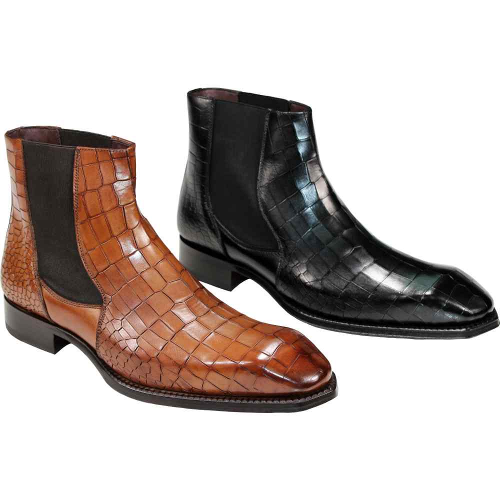 Emilio Franco Giotto Embossed Croco Leather Boots Cognac