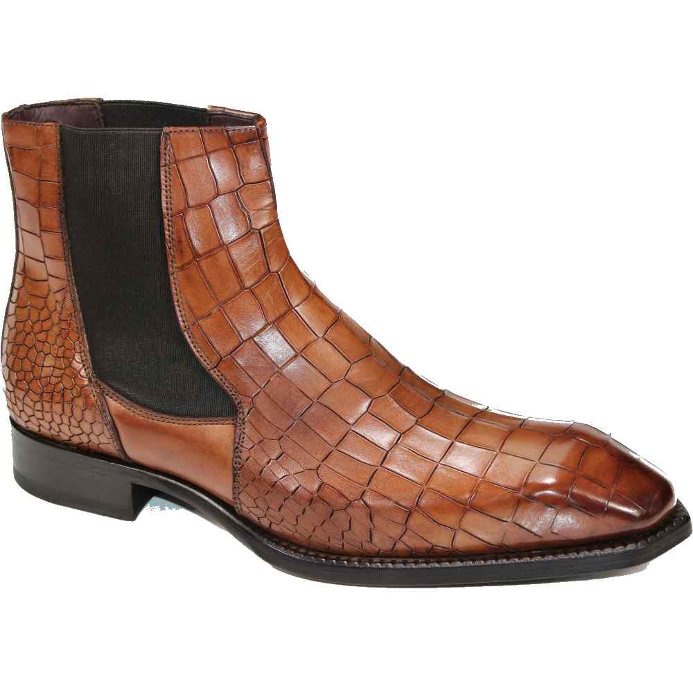Emilio Franco Giotto Embossed Croco Leather Boots Cognac
