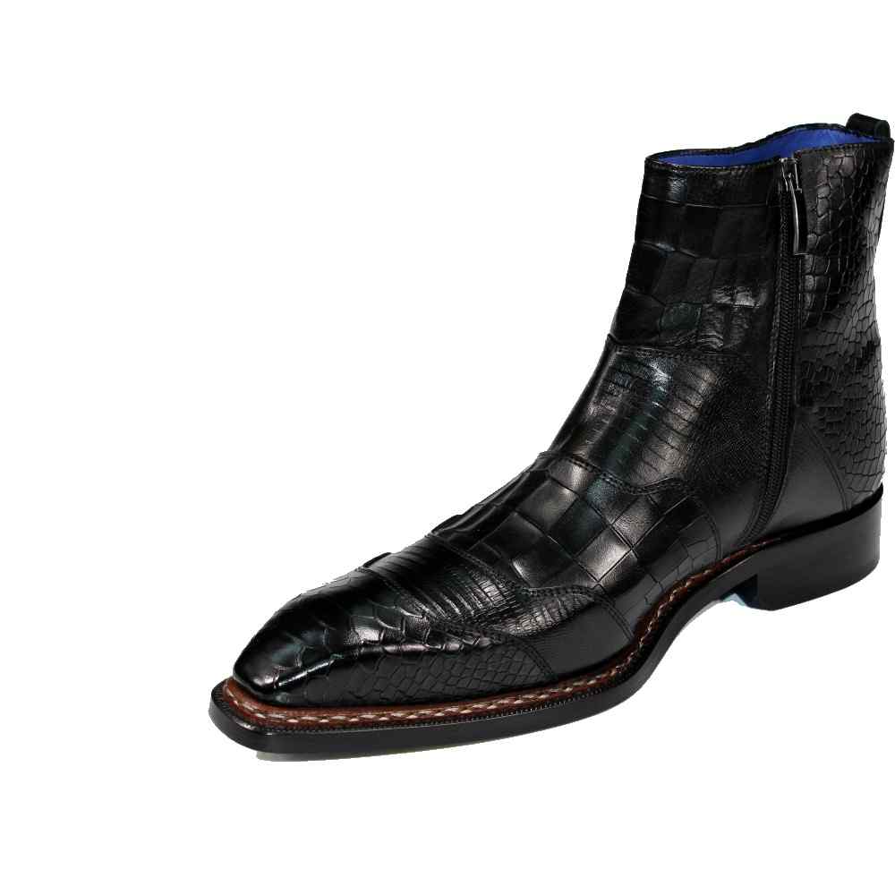 Emilio Franco Lucio Embossed Croco/ Tejus/ Snakeskin Boots Black