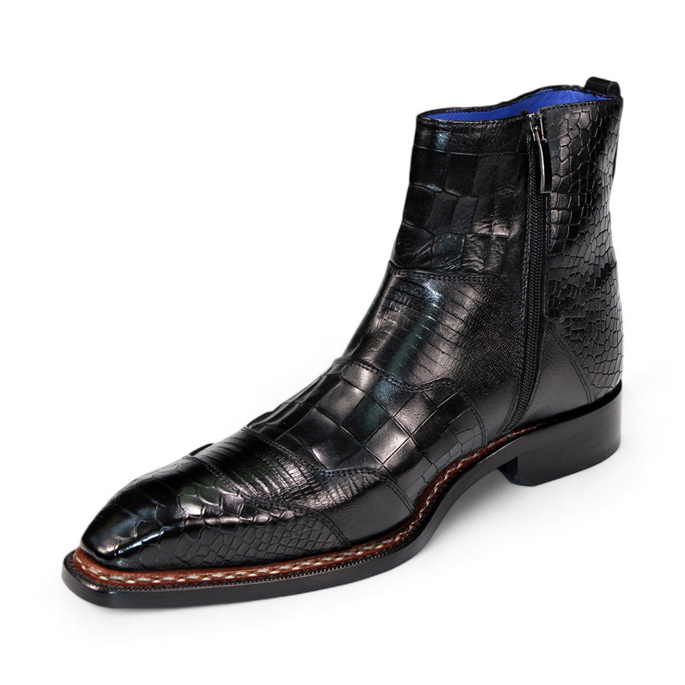 Emilio Franco Lucio Embossed Croco/ Tejus/ Snakeskin Boots Black