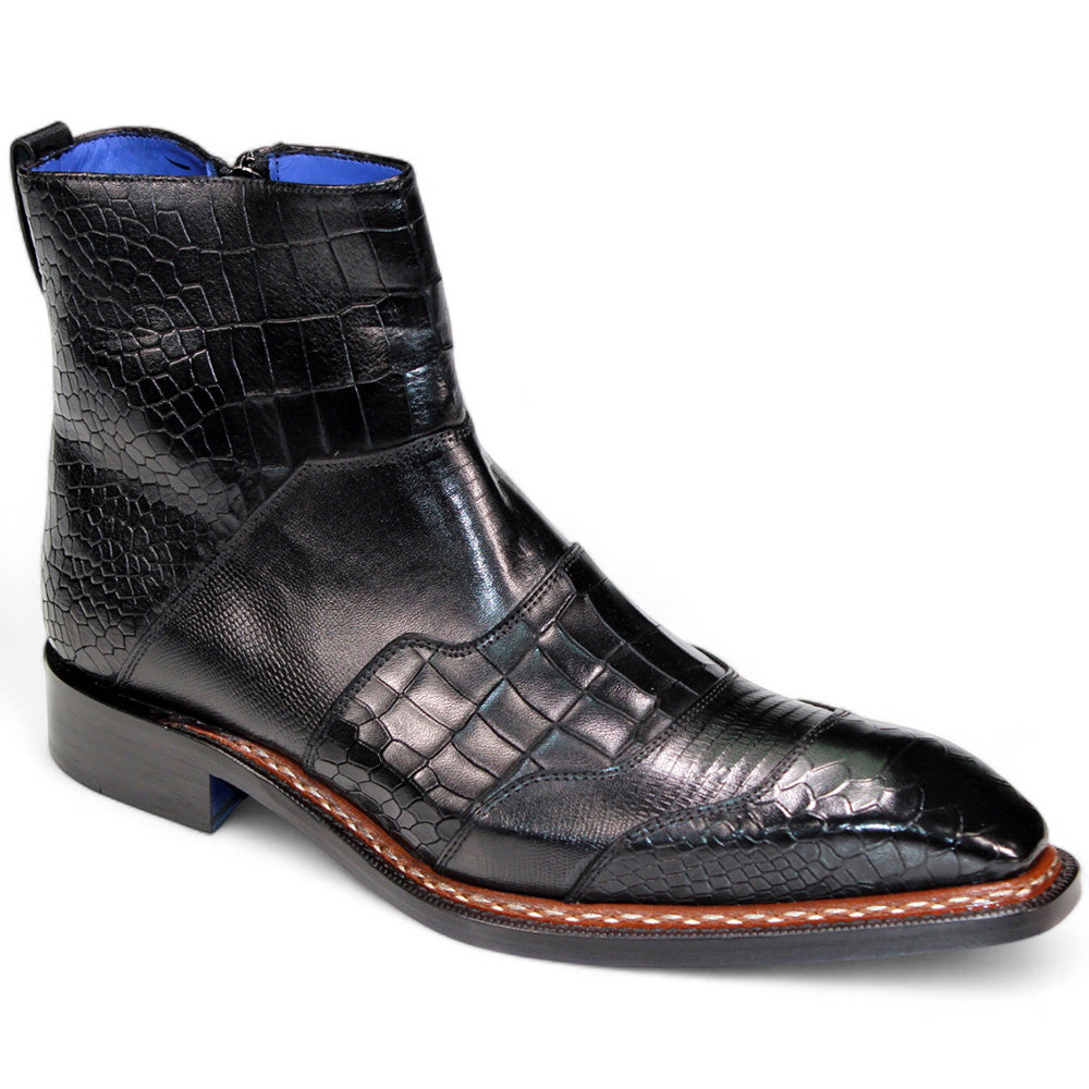 Emilio Franco Lucio Embossed Croco/ Tejus/ Snakeskin Boots Black