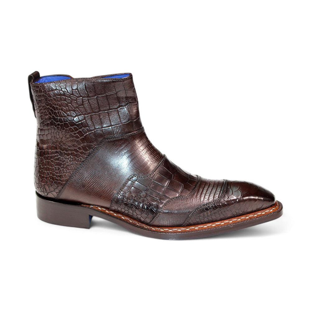 Emilio Franco Lucio Embossed Croco/ Tejus/ Snakeskin Boots Chocolate