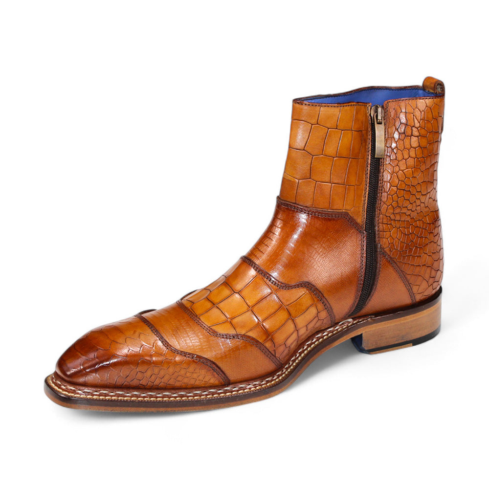 Emilio Franco Lucio Embossed Croco/ Tejus/ Snakeskin Boots Cognac