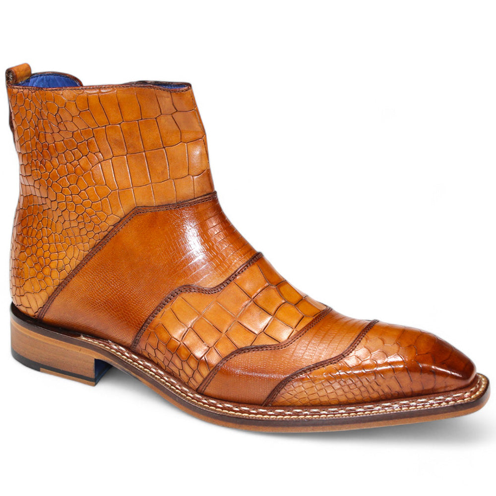 Emilio Franco Lucio Embossed Croco/ Tejus/ Snakeskin Boots Cognac