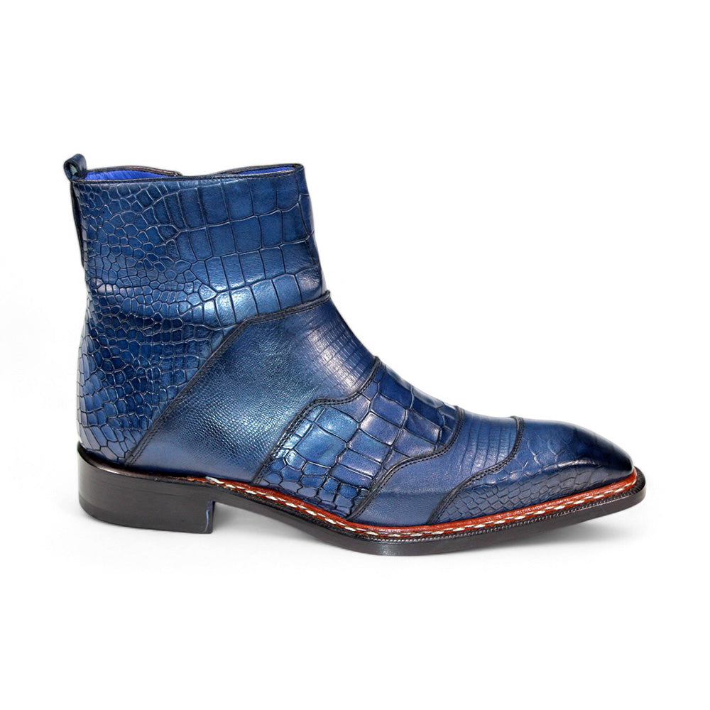 Emilio Franco Lucio Embossed Croco/ Tejus/ Snakeskin Boots Navy