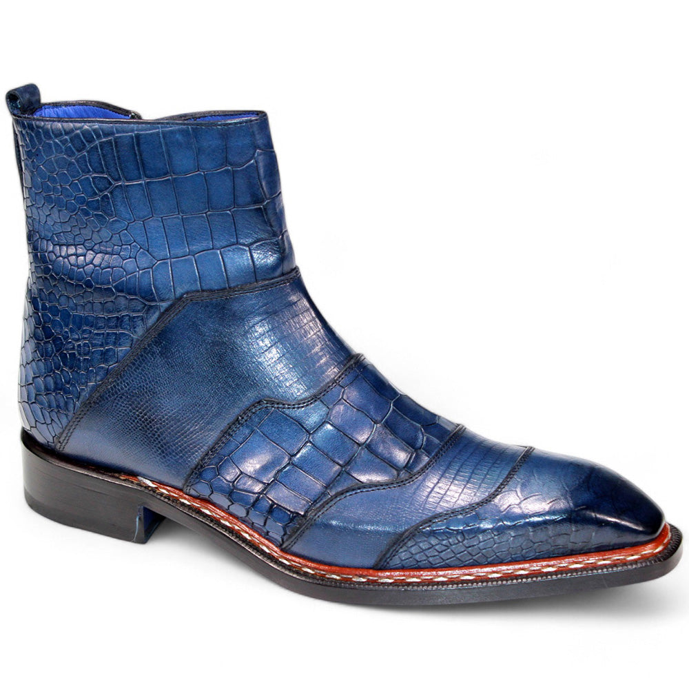 Emilio Franco Lucio Embossed Croco/ Tejus/ Snakeskin Boots Navy