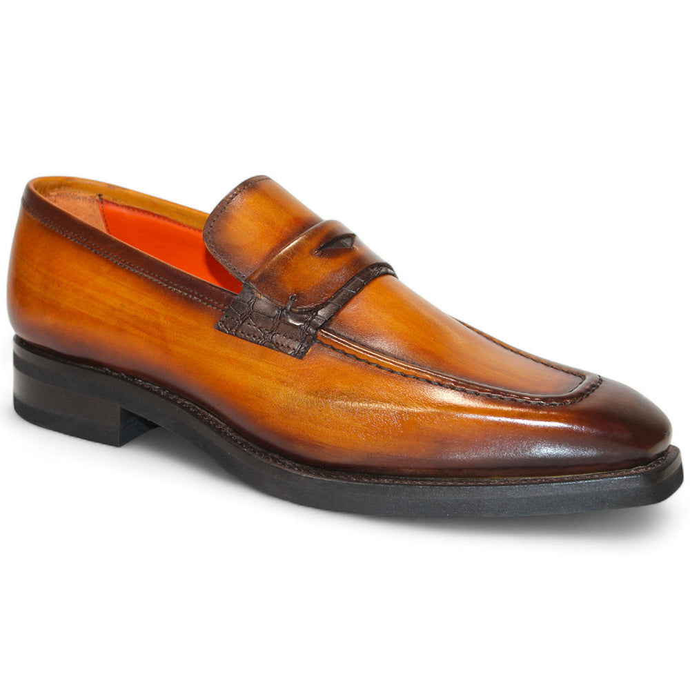 Emilio Franco Mario Leather/Embossed Croc Print Shoes Cognac/Brown