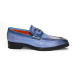 Emilio Franco Mario Leather/Embossed Croc Print Shoes Light Blue/Navy