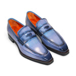 Emilio Franco Mario Leather/Embossed Croc Print Shoes Light Blue/Navy
