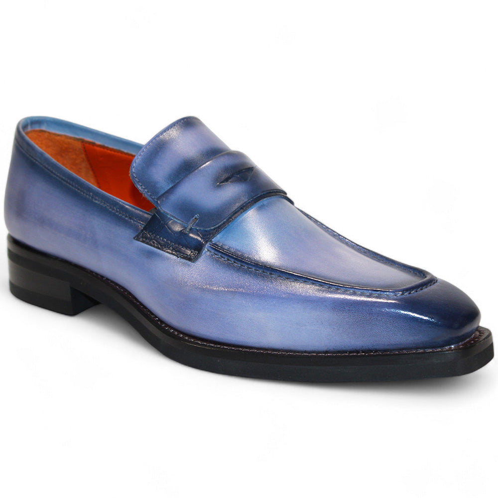 Emilio Franco Mario Leather/Embossed Croc Print Shoes Light Blue/Navy