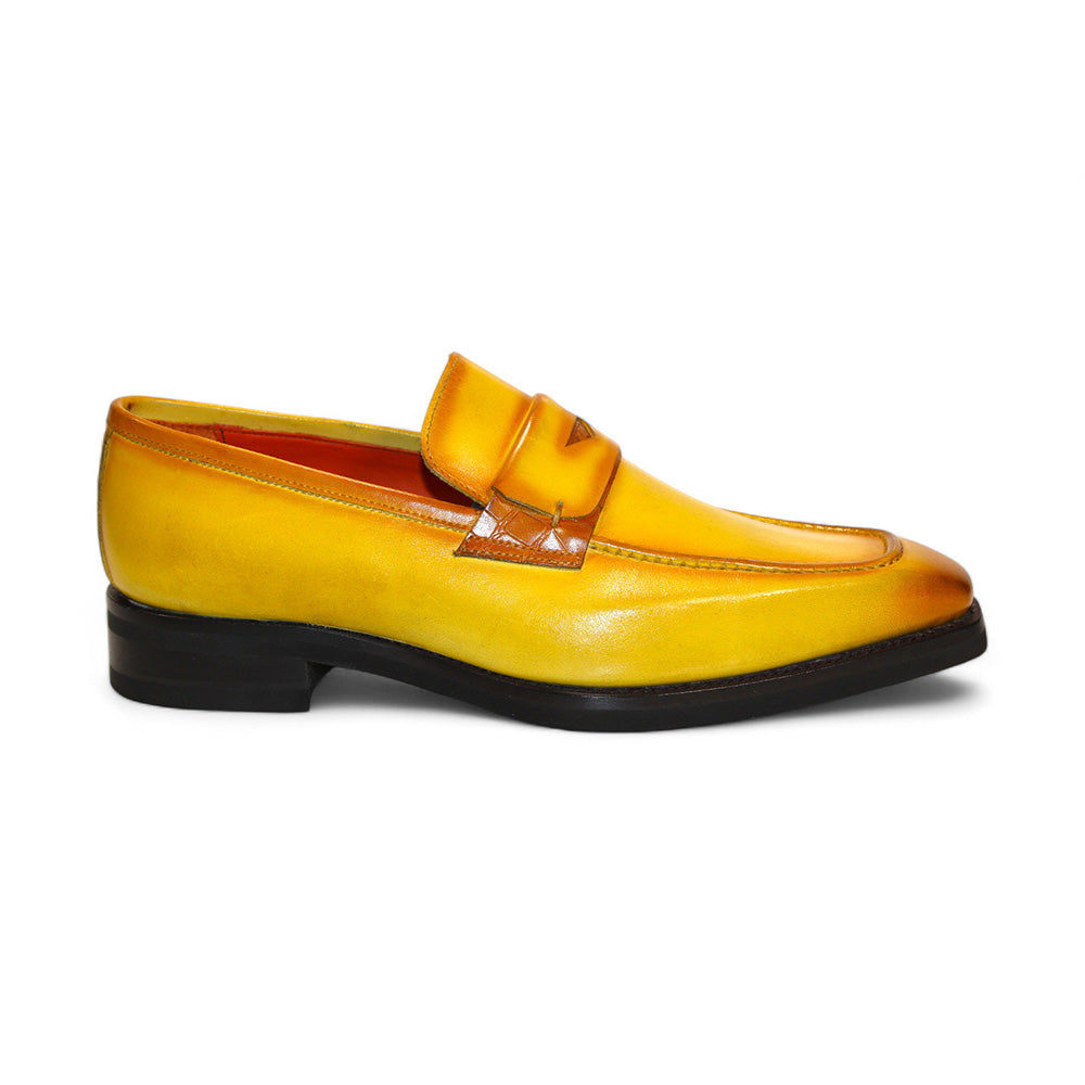 Emilio Franco Mario Leather/Embossed Croc Print Shoes Yellow/Mustard