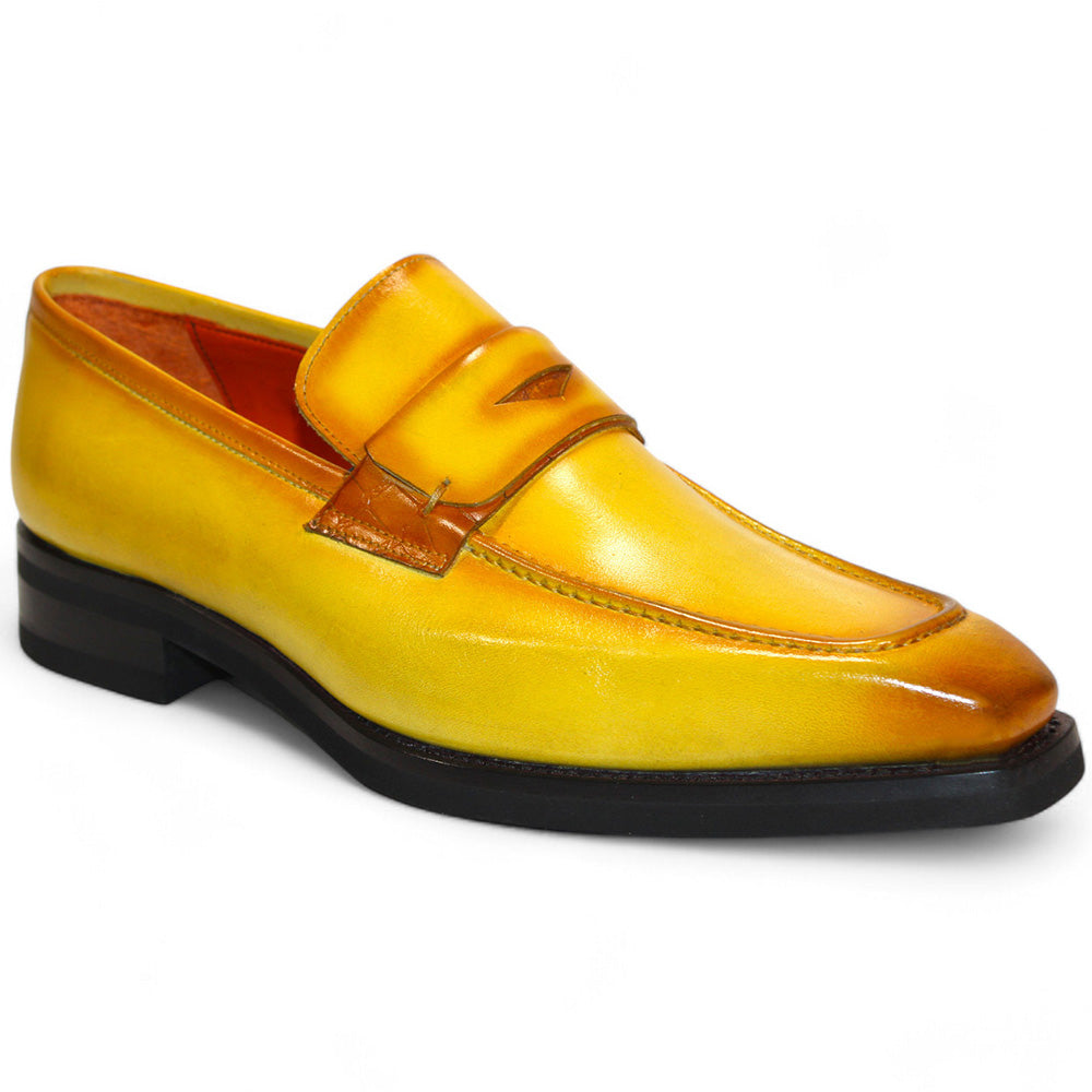 Emilio Franco Mario Leather/Embossed Croc Print Shoes Yellow/Mustard