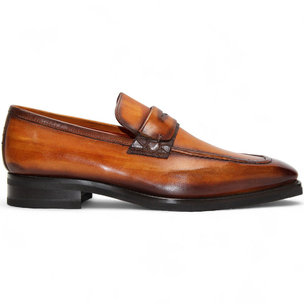 Emilio Franco Mario Leather/Embossed Croc Print Shoes Cognac/Brown