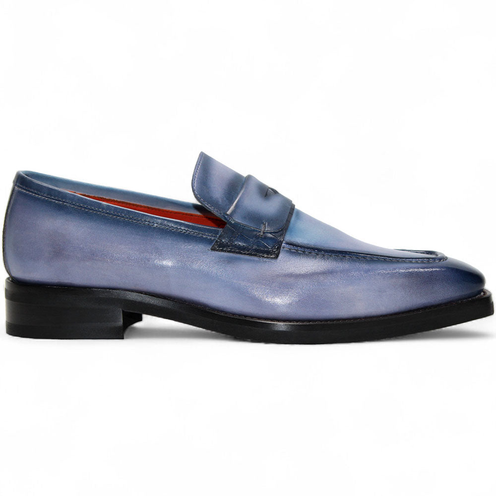 Emilio Franco Mario Leather/Embossed Croc Print Shoes Light Blue/Navy