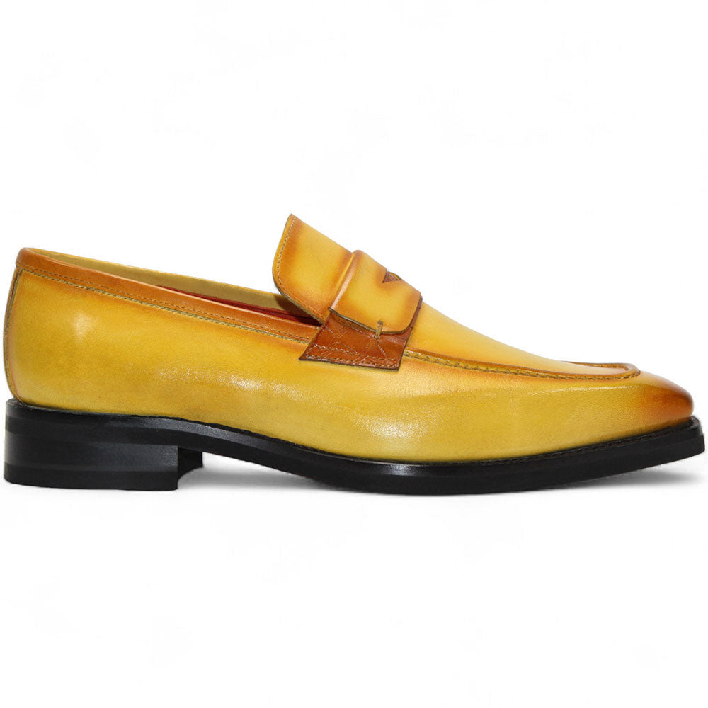 Emilio Franco Mario Leather/Embossed Croc Print Shoes Yellow/Mustard