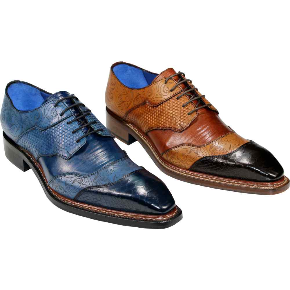 Emilio Franco Martino Embossed Snakeskin/ Pasley/ Lizard Shoes Blue Combo
