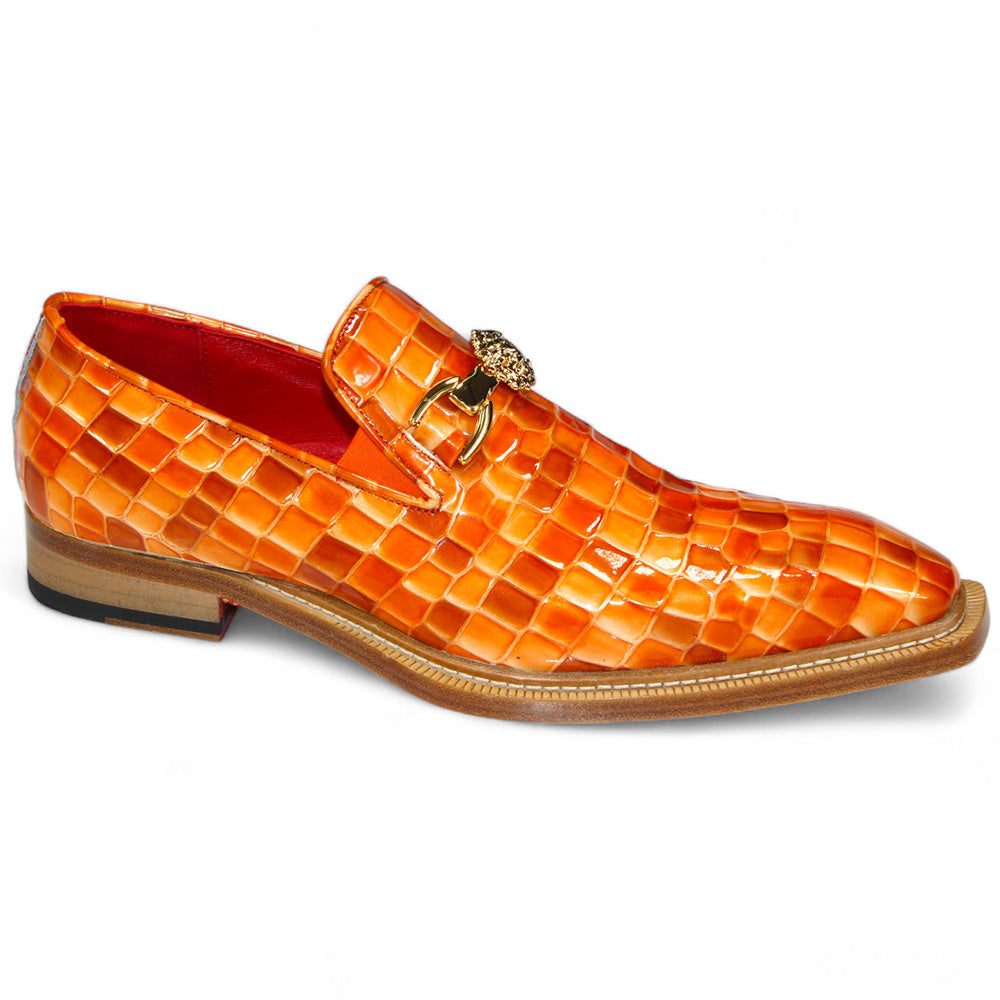 Emilio Franco Narciso Patent Croco Print Loafers Orange Combo
