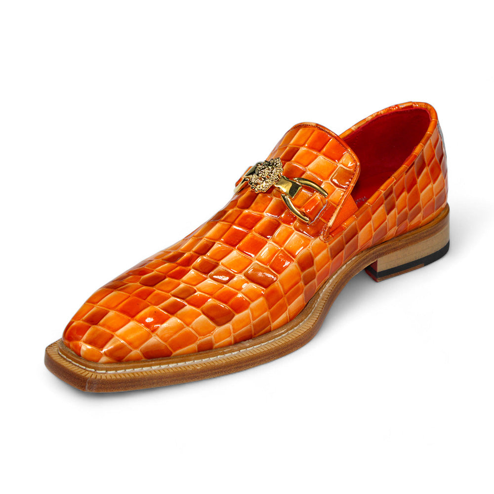 Emilio Franco Narciso Patent Croco Print Loafers Orange Combo