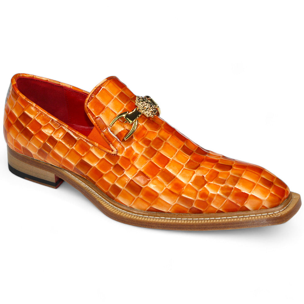 Emilio Franco Narciso Patent Croco Print Loafers Orange Combo