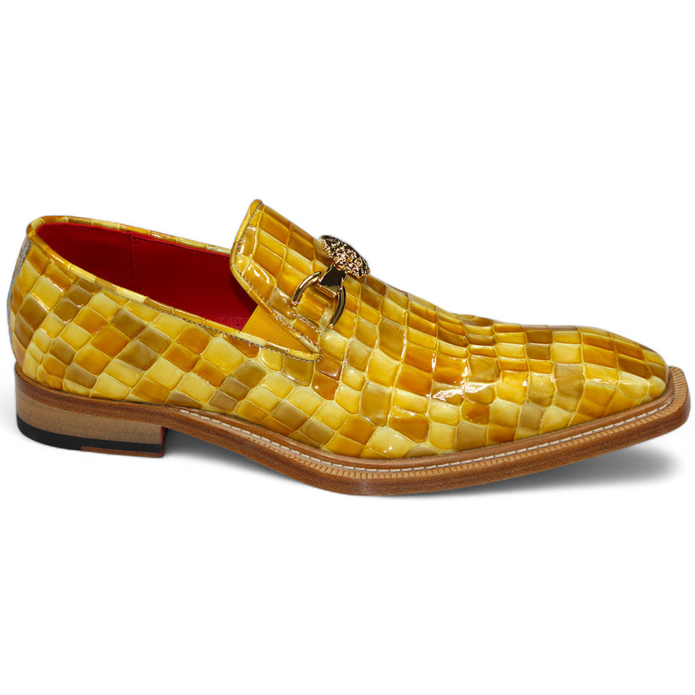Emilio Franco Narciso Patent Croco Print Loafers Yellow Combo