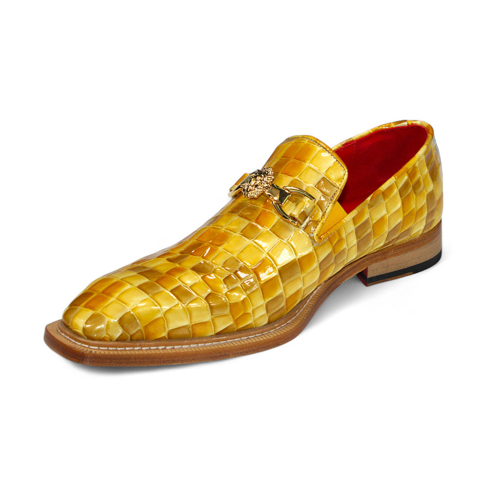Emilio Franco Narciso Patent Croco Print Loafers Yellow Combo
