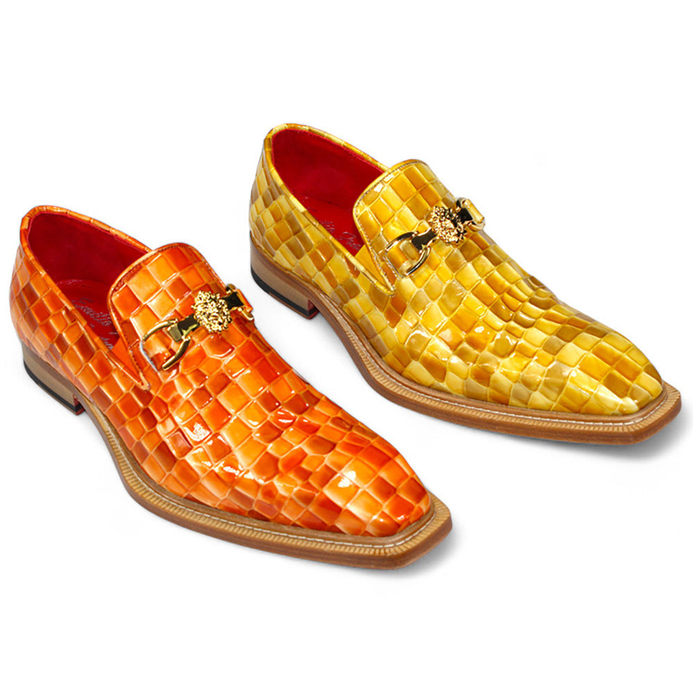 Emilio Franco Narciso Patent Croco Print Loafers Yellow Combo