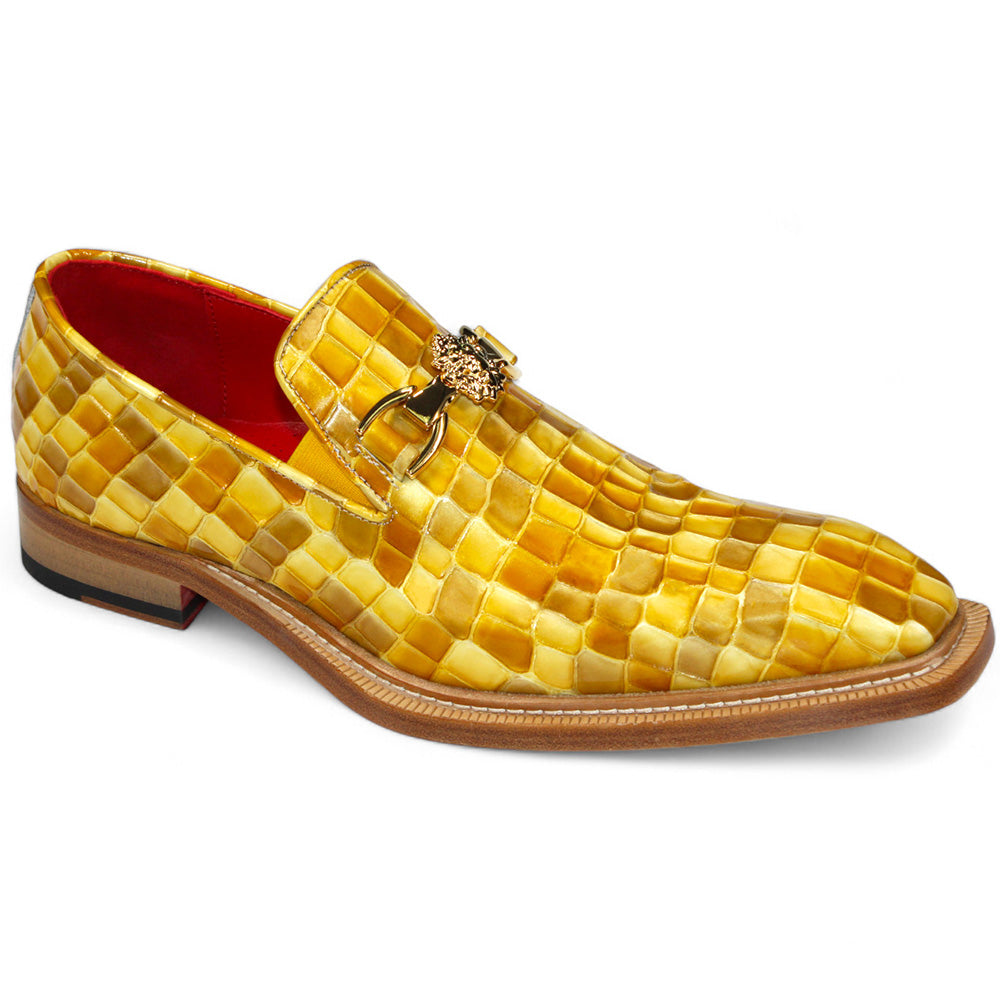 Emilio Franco Narciso Patent Croco Print Loafers Yellow Combo