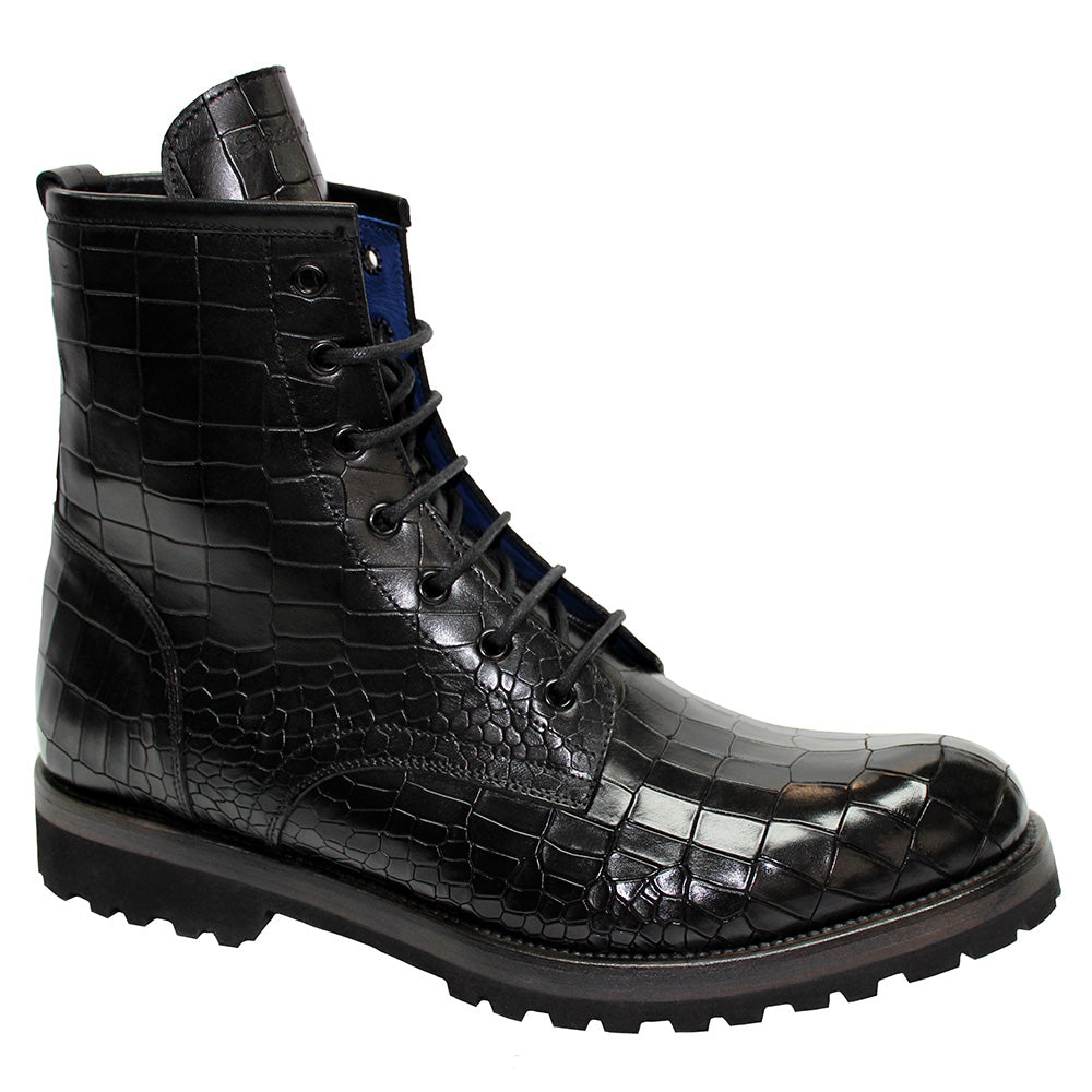 Emilio Franco Rico Calfskin Croco Print Boots Black