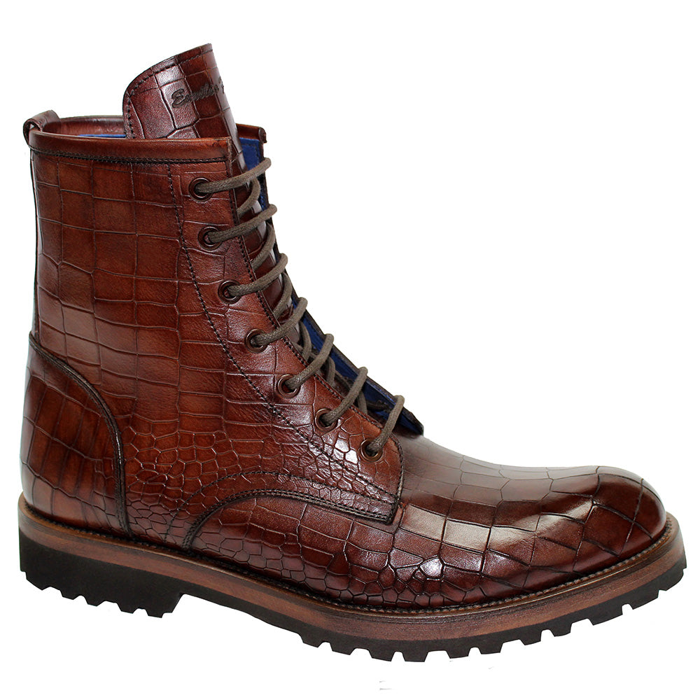 Emilio Franco Rico Calfskin Croco Print Boots Brown