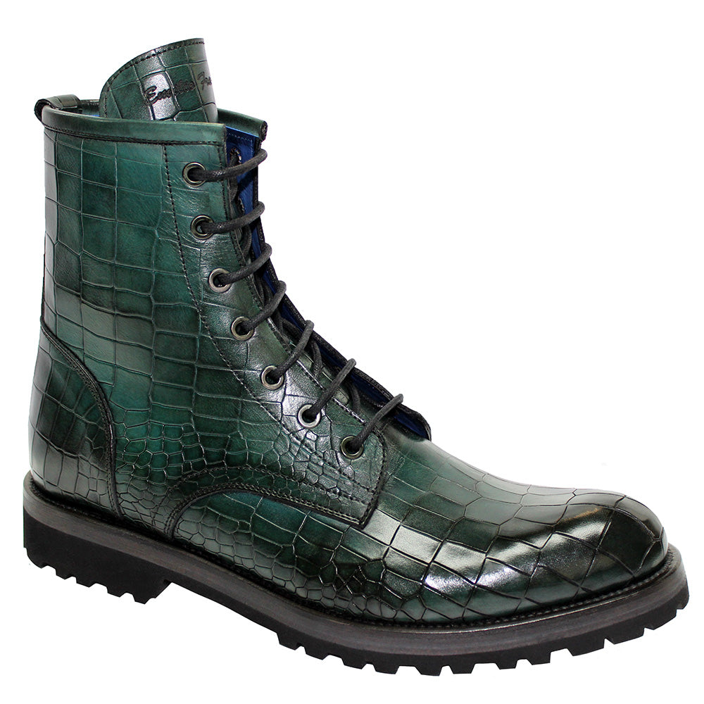 Emilio Franco Rico Calfskin Croco Print Boots Green