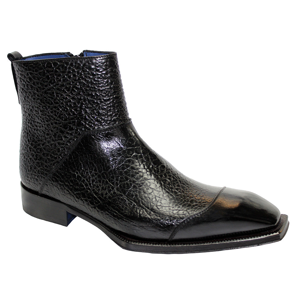 Emilio Franco Ronaldo Calfskin and Calfskin Print Boots Black