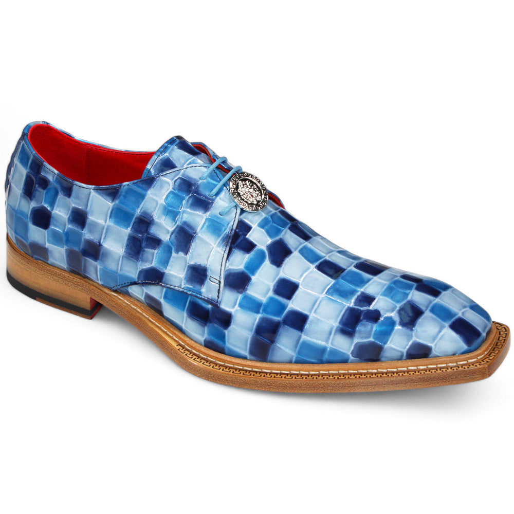 Emilio Franco Santo Patent Croco Print Shoes Blue Combo