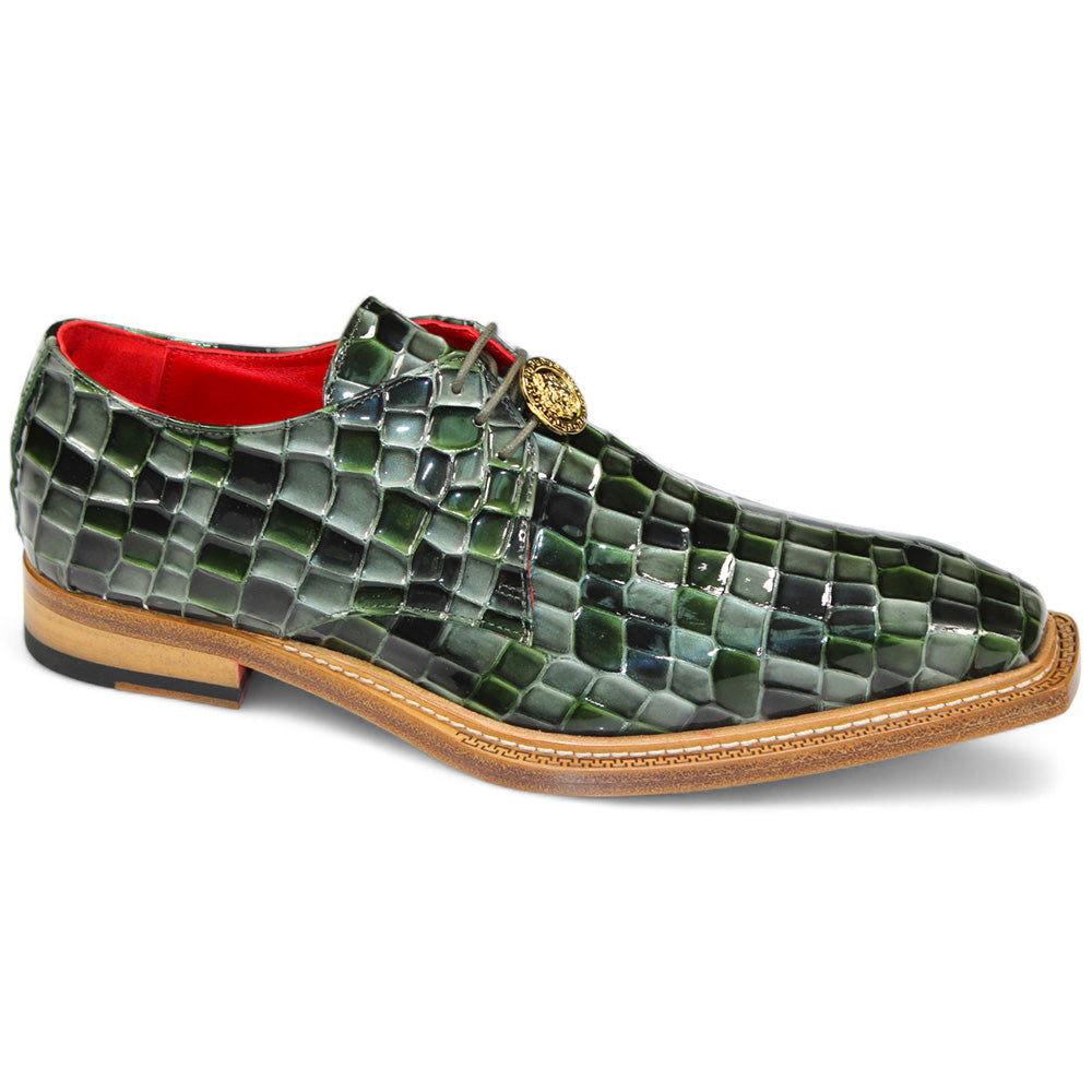 Emilio Franco Santo Patent Croco Print Shoes Green Combo